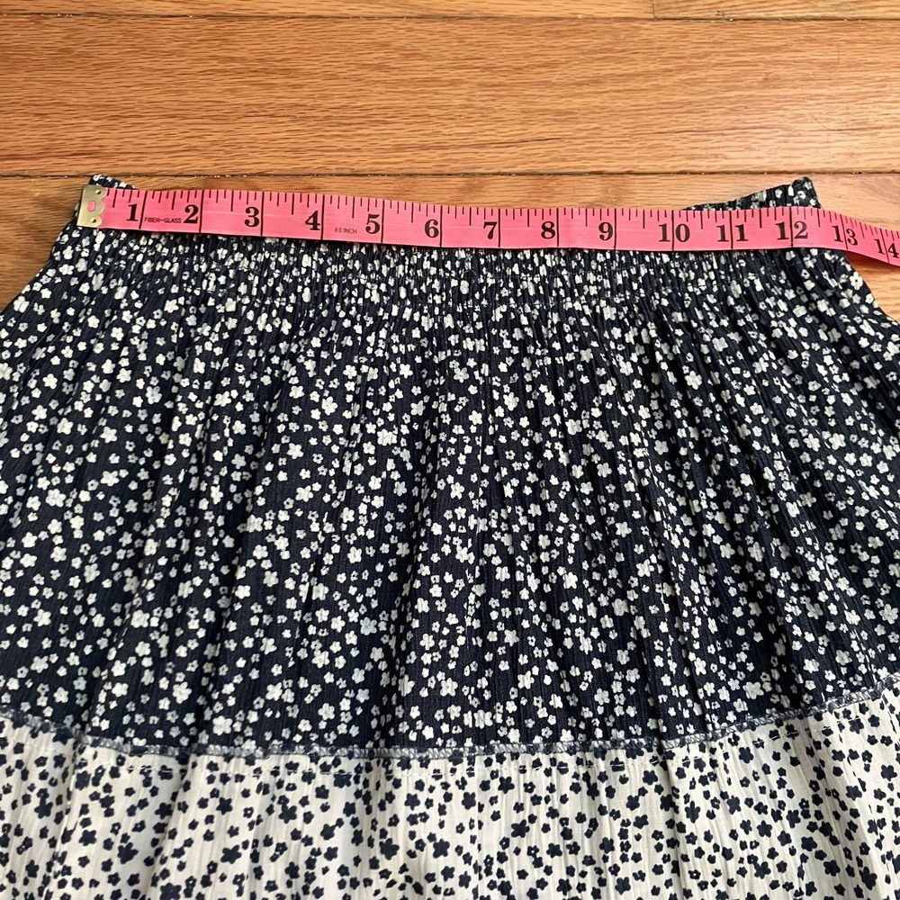 Womens Skirt Blue White Floral Tiered Midi Modest Gauzy Boho Cottagecore - Picture 5 of 5